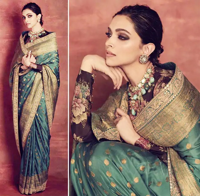 Deepika Padukone in Sabyasachi Green Saree Green silk saree design