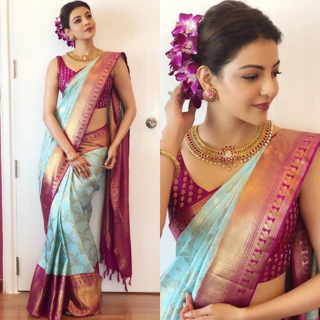 Kajal Aggarwal in Kanjivaram Saree Kanjipuram silk saree design