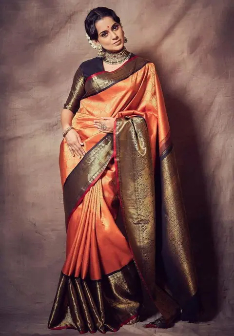 Kangana in Peach Pattu Saree Kangana Ranaut peach saree design