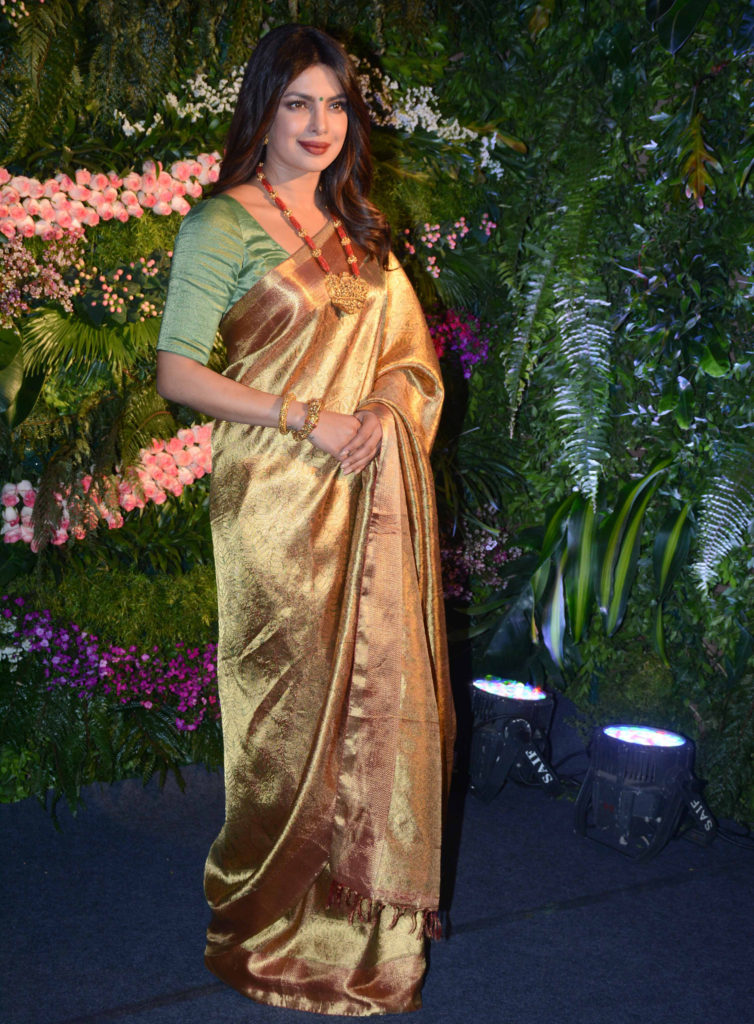 Priyanka Chopra Golden Banarasi Silk Saree Golden silk saree online