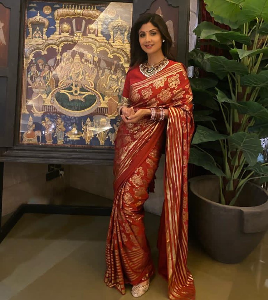 Shilpa Shetty in Red Saree by Masaba Gupta Shilpa Shetty in silk saree