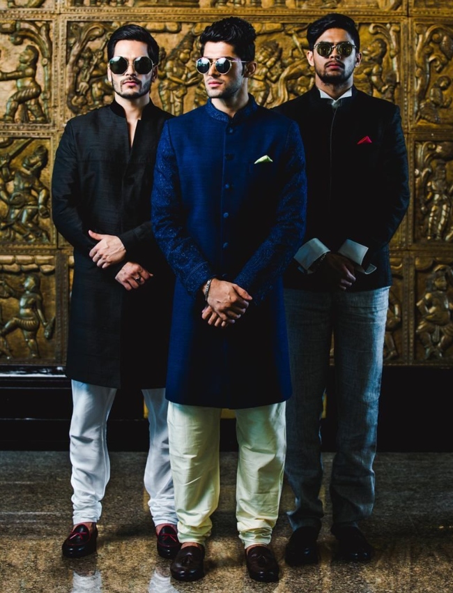 dark indowestern sherwani for friends wedding