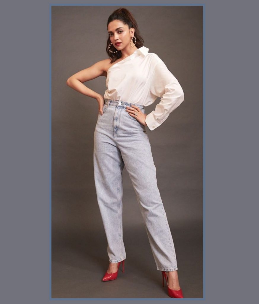 Deepika Padukone in Asymmetrical White casual top