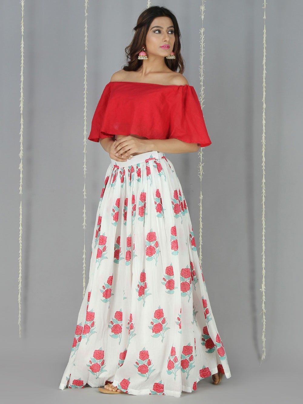 crop top with lehenga top and lehenga