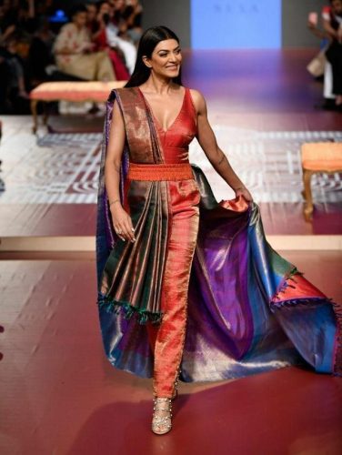 South Indian bride in fusion ethnic saree