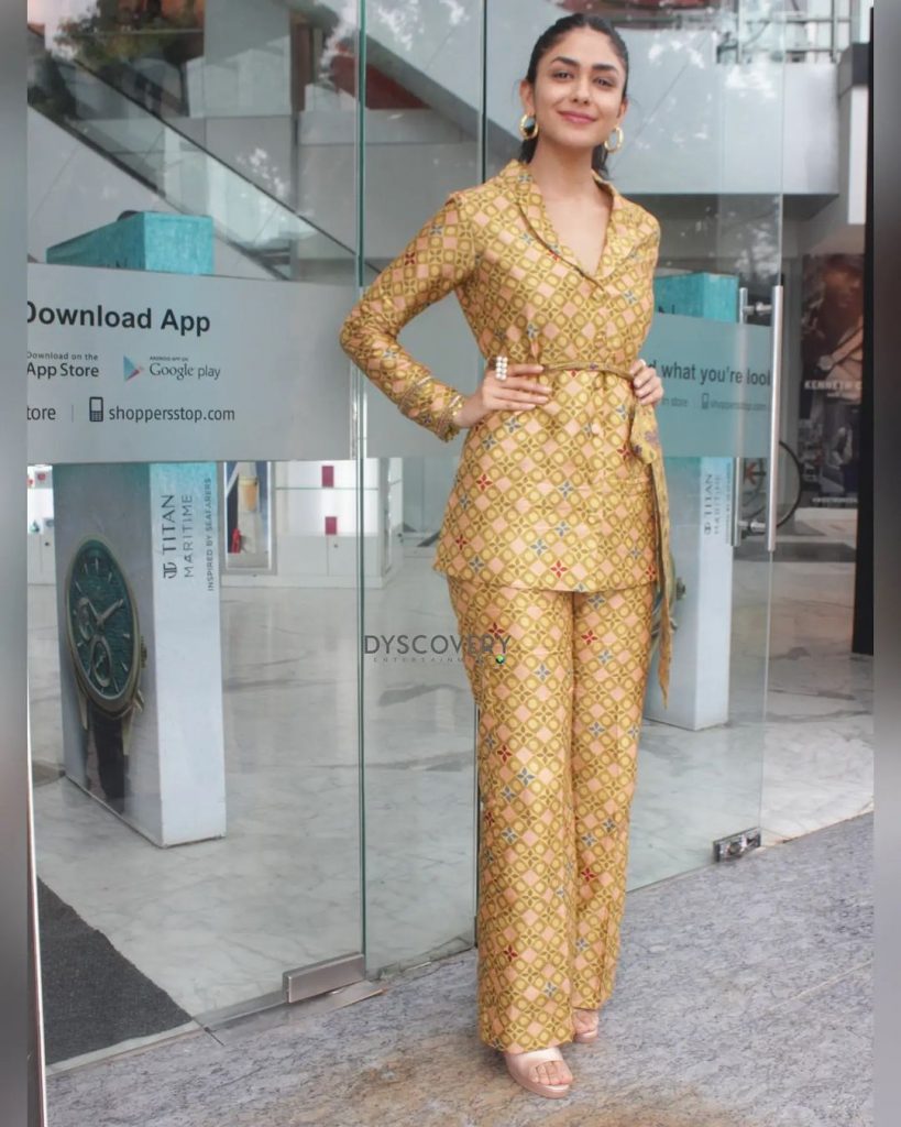 Mrunal in yellow pantsuit