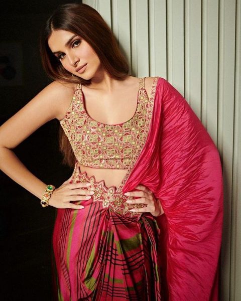 Cherry Red Satin Silk Saree