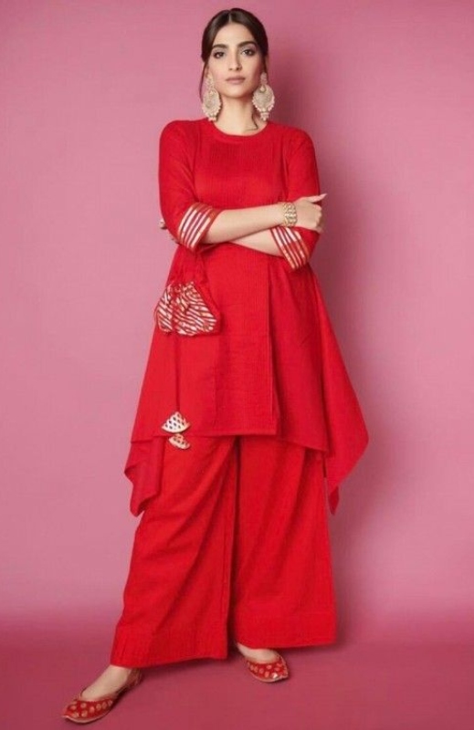 sonam kapoor red palazzo suit