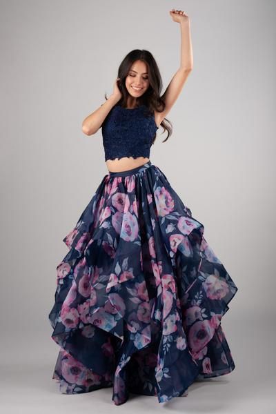 navy floral lehenga choli design