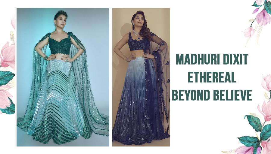 madhuri dixit in green lehenga choli