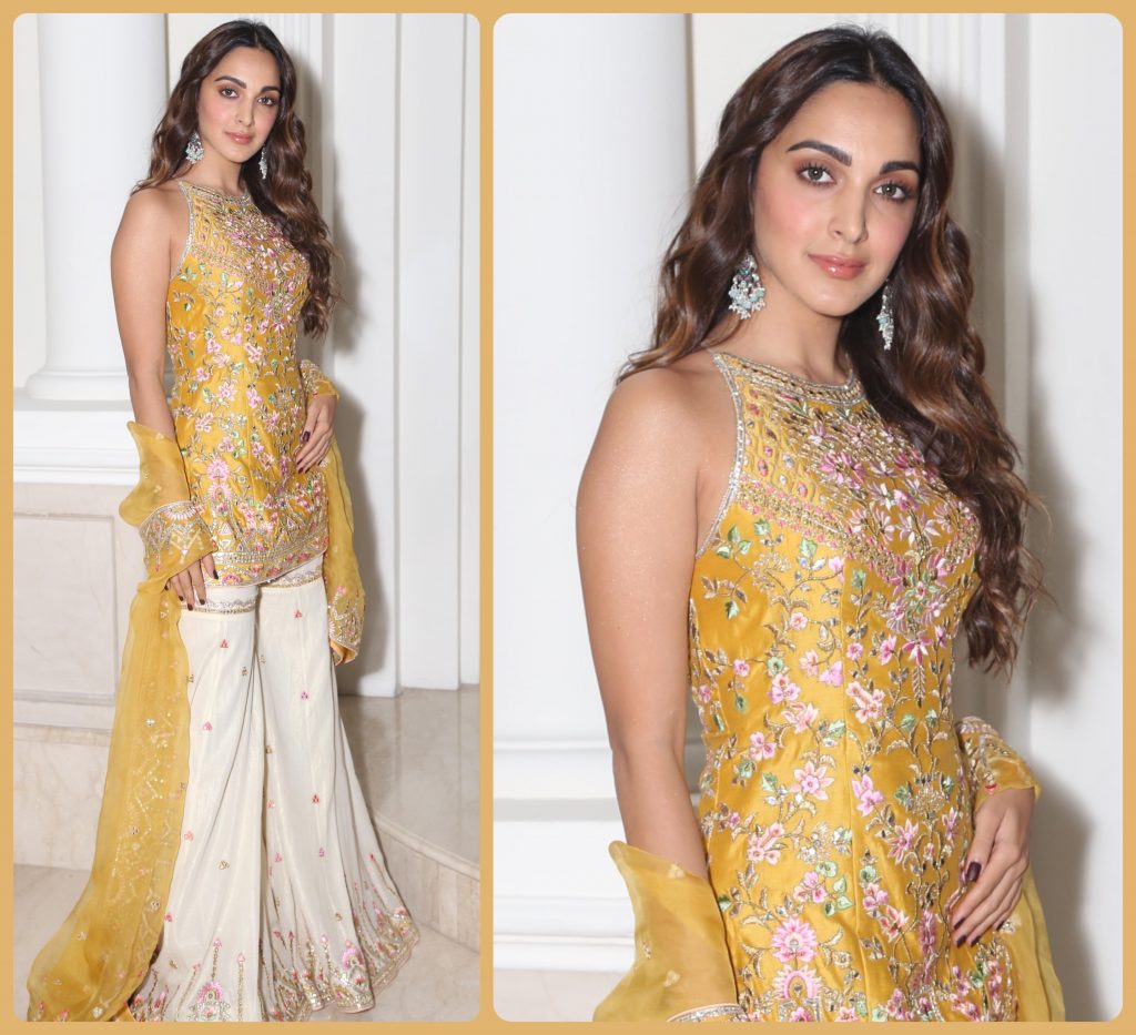 Kiara Advani Slaying in Backless Yellow Sharara Suit