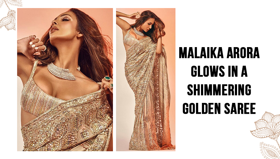 Malaika Arora glows in a shimmering golden saree