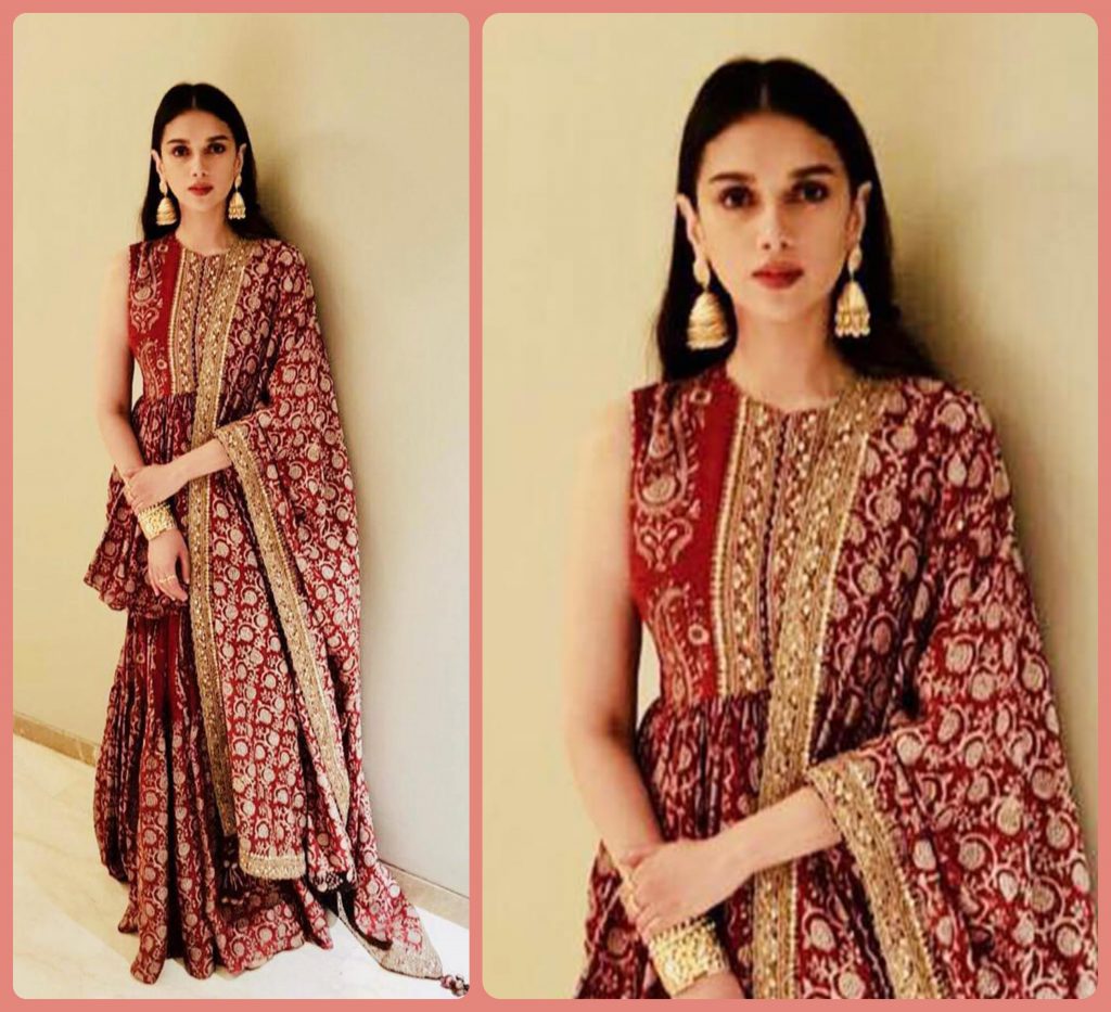Printed Red Sharara Suit