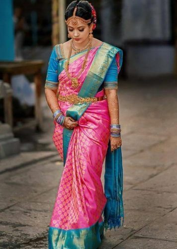 South Indian bride in off-beat wedding saree