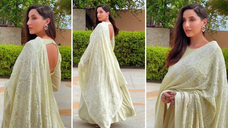 Nora Fatehi in green Anarkali suit