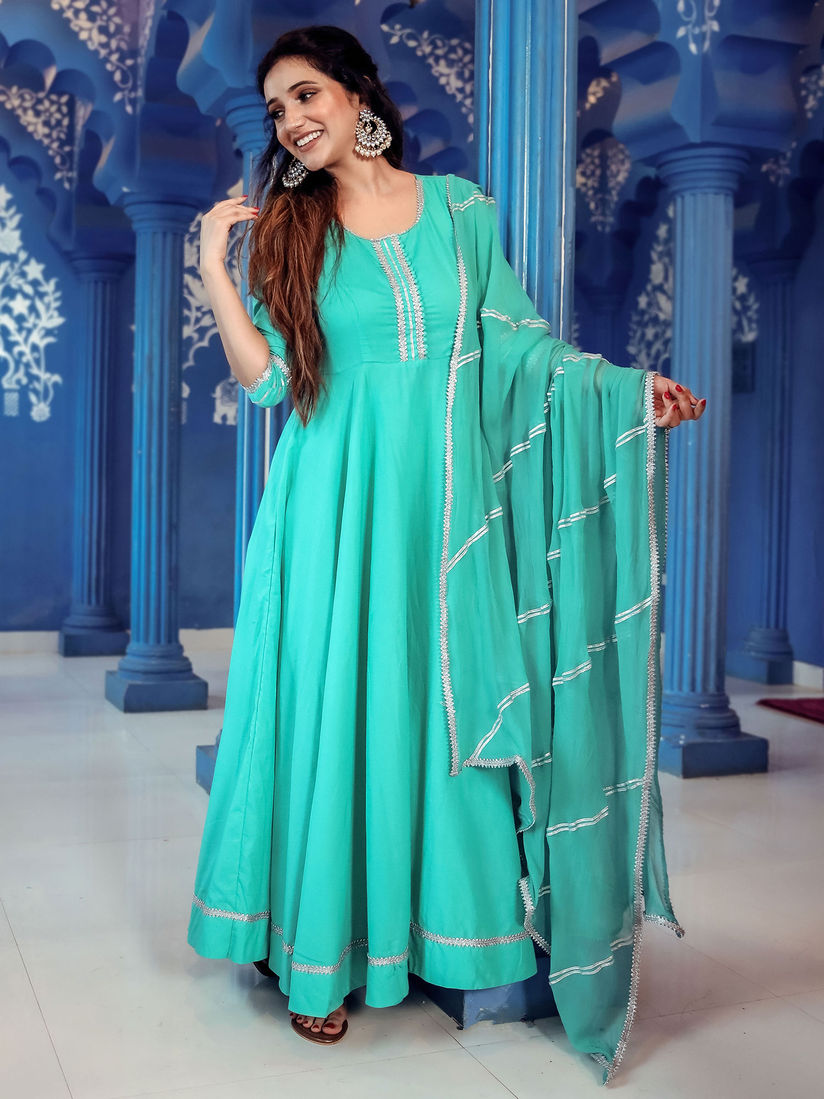 aqua blue anarkali