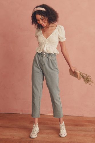 smocked top with puff sleeves