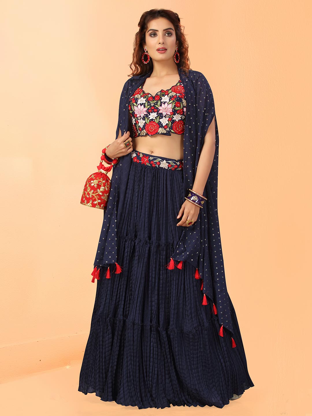 blue indowestern lehenga choli 