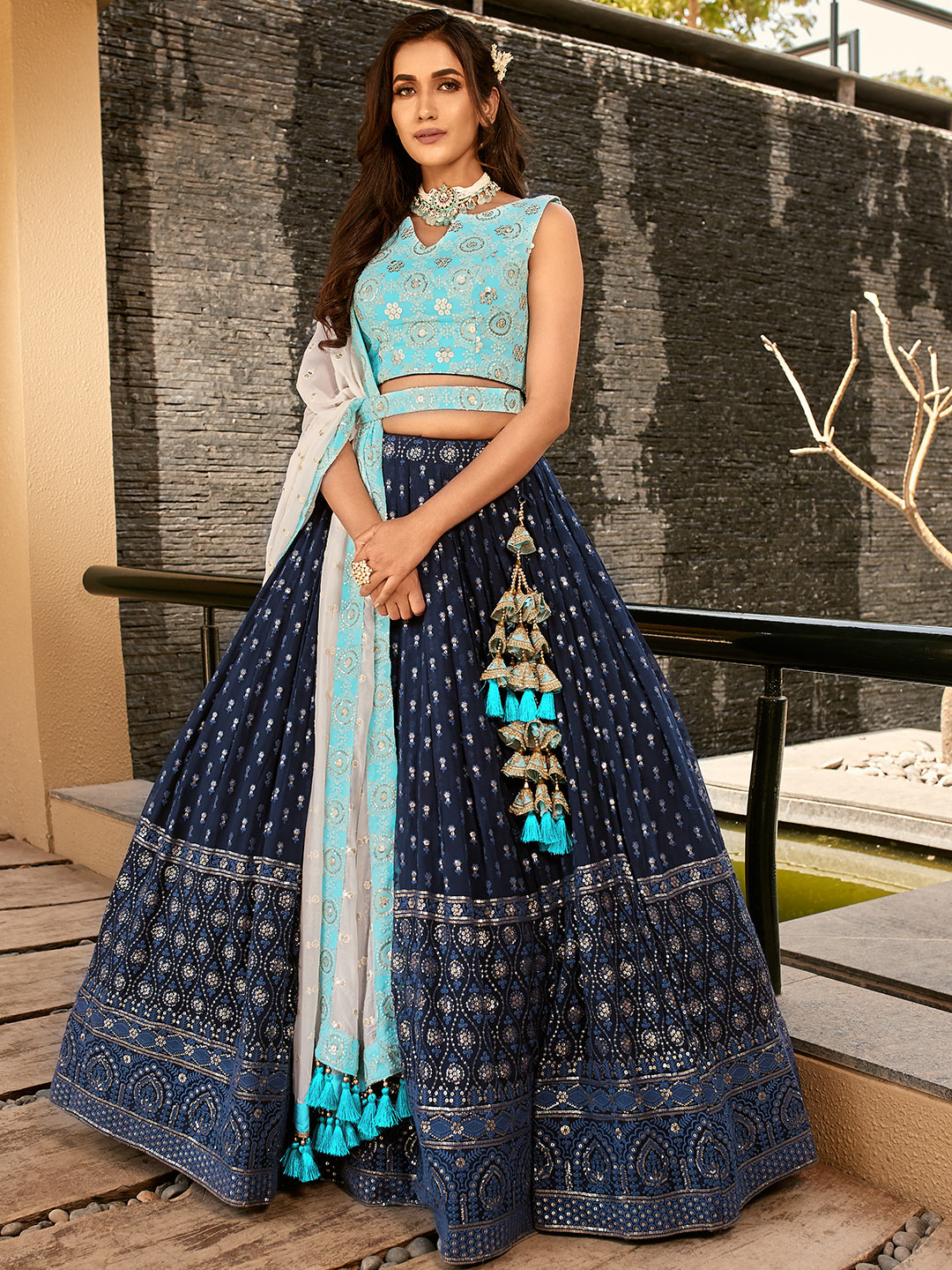 Blue party wear lehenga choli for women