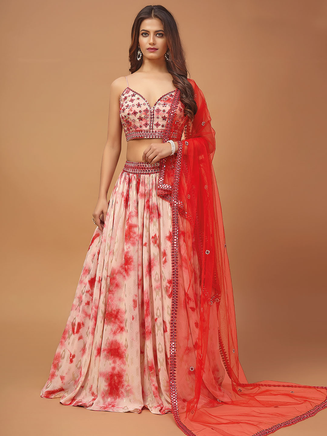 red designer lehenag choli