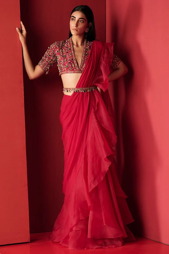 Saree with Ruffle Border Design