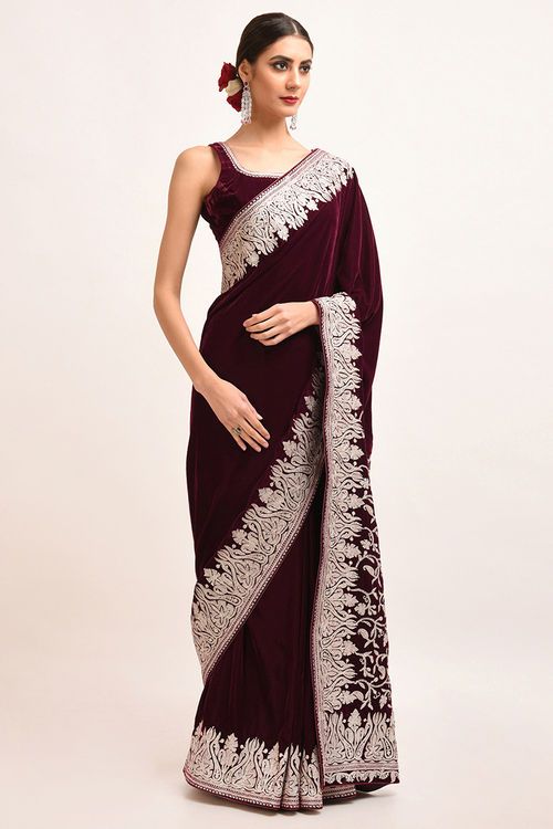 Embroidered Velvet Saree Borders