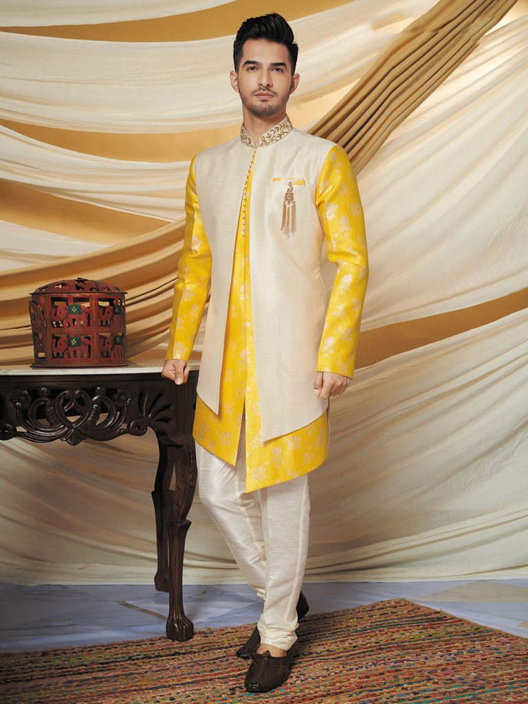 yellow men's indo western