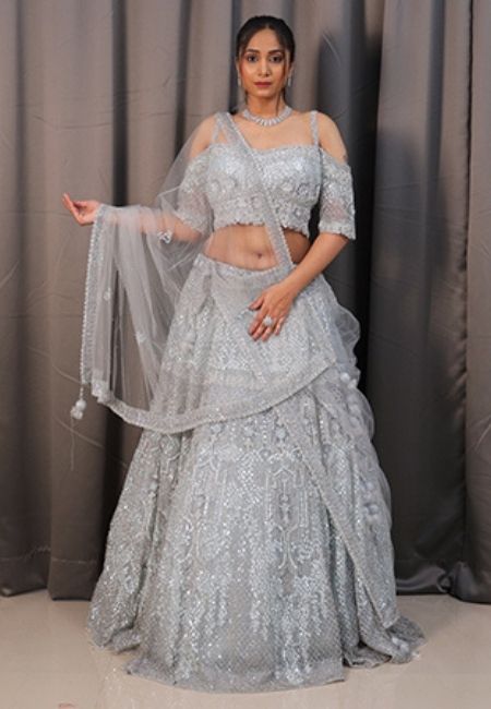 net Lehenga Dupatta Draping
