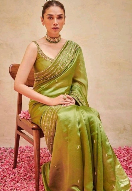 Olive green saree