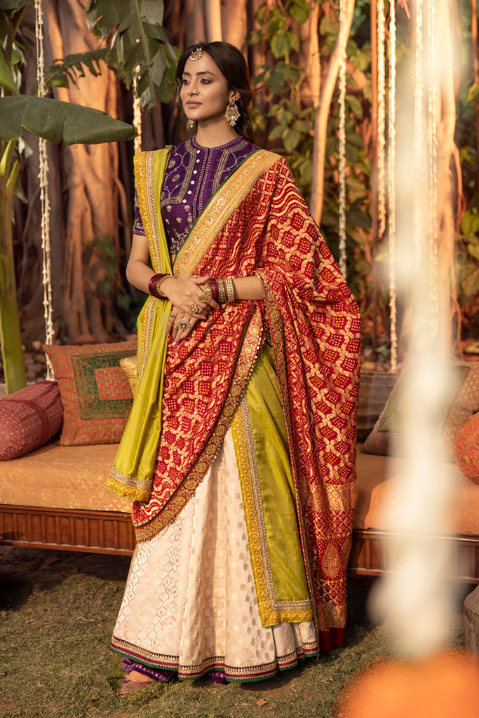 ivory and red latest wedding lehenga choli