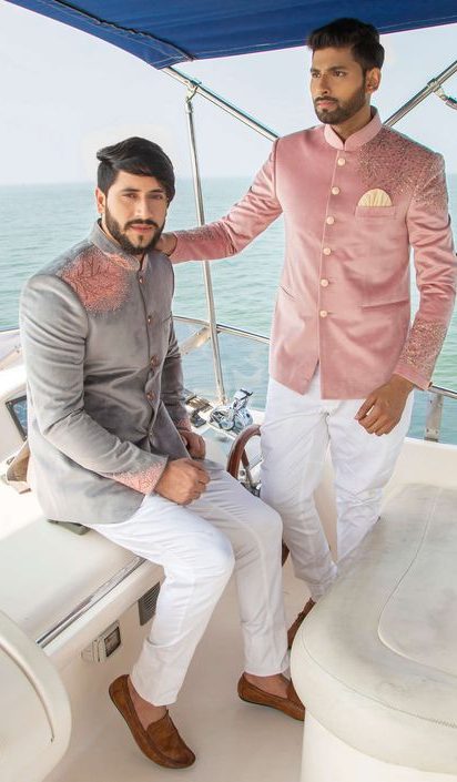 pastel jodhpuri suit wedding outfit
