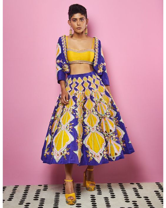 short yellow lehenga as dopamine look