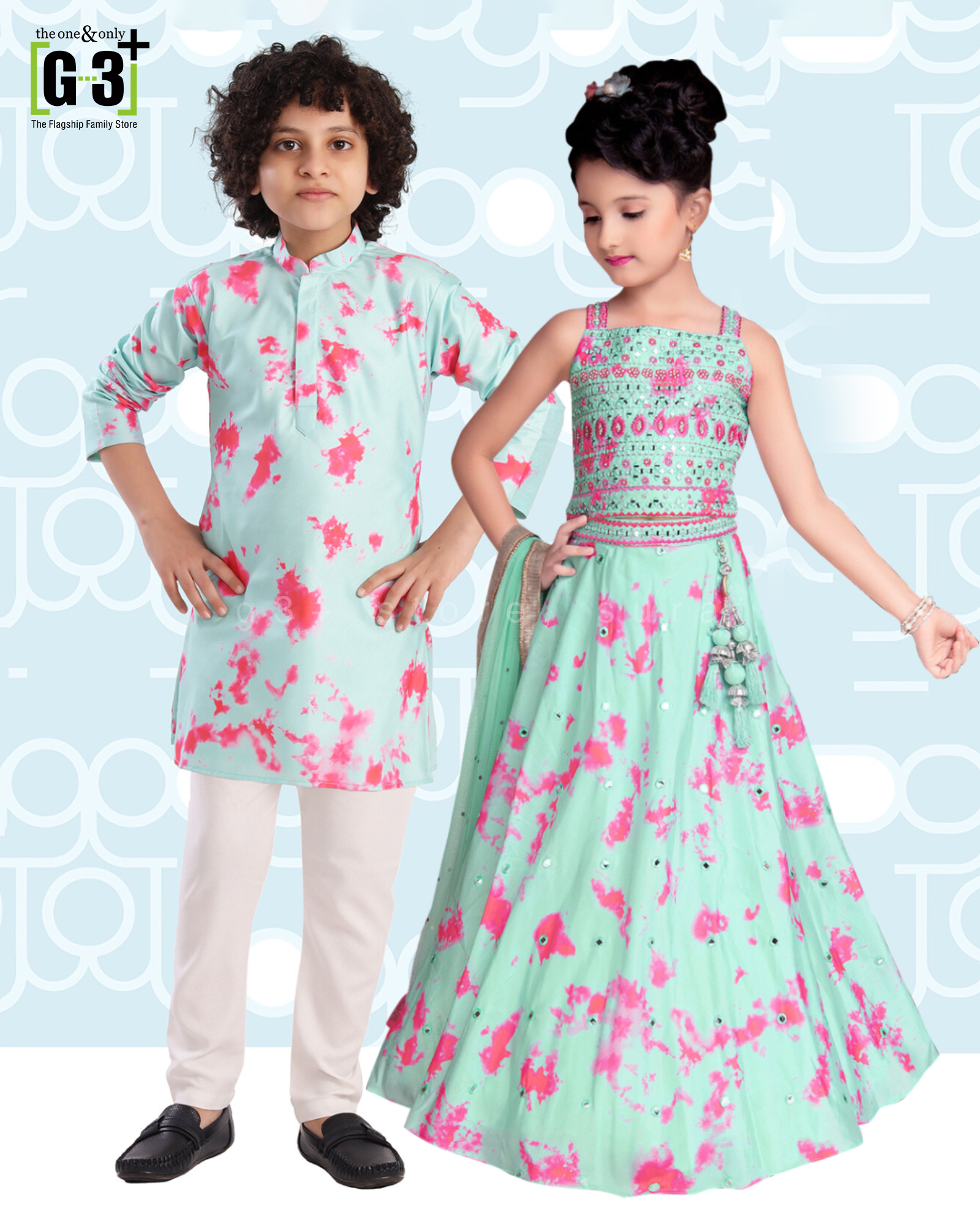 Printed sibling Indian outfits