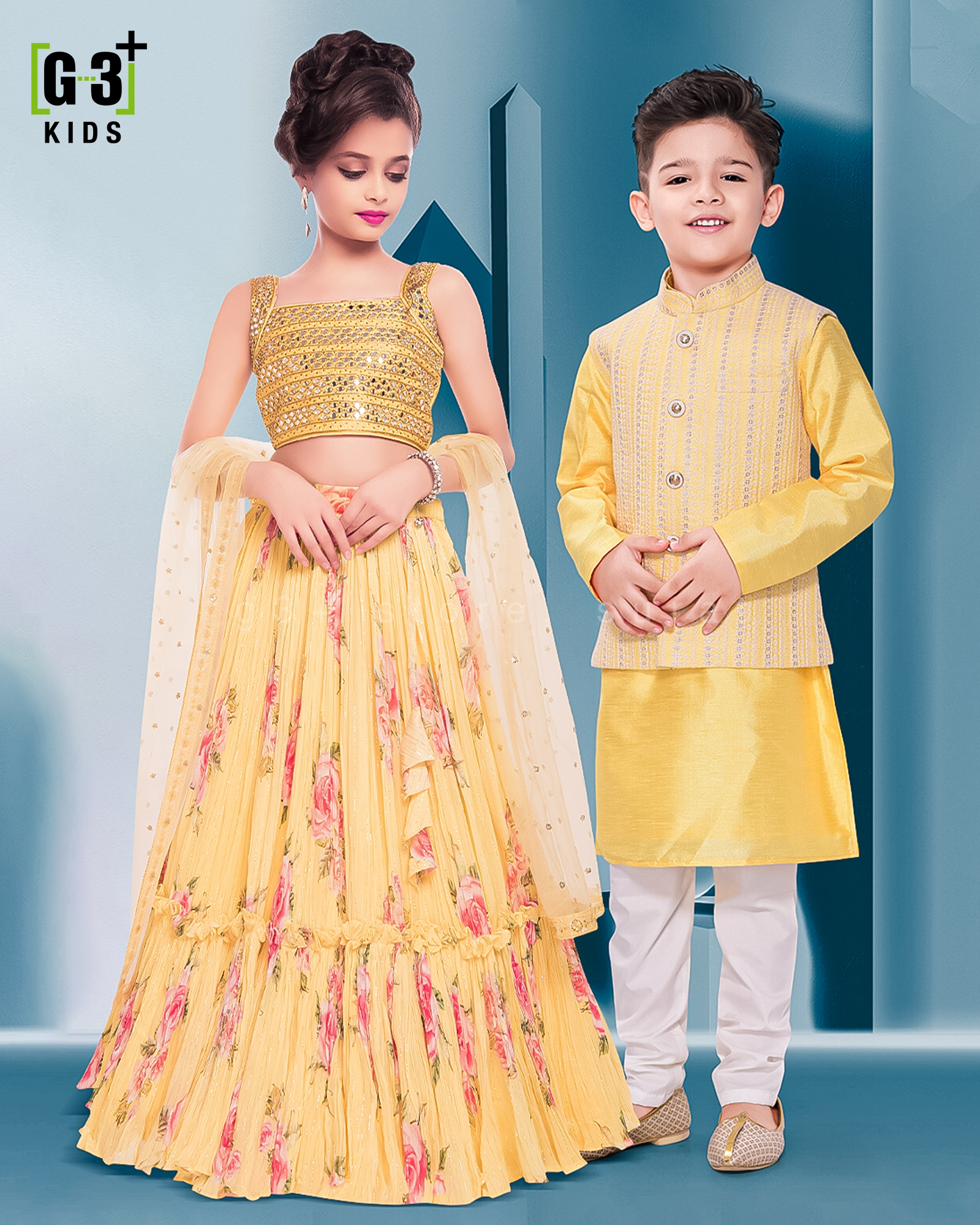 printed indian outfit lehenga choli and waistcoat set