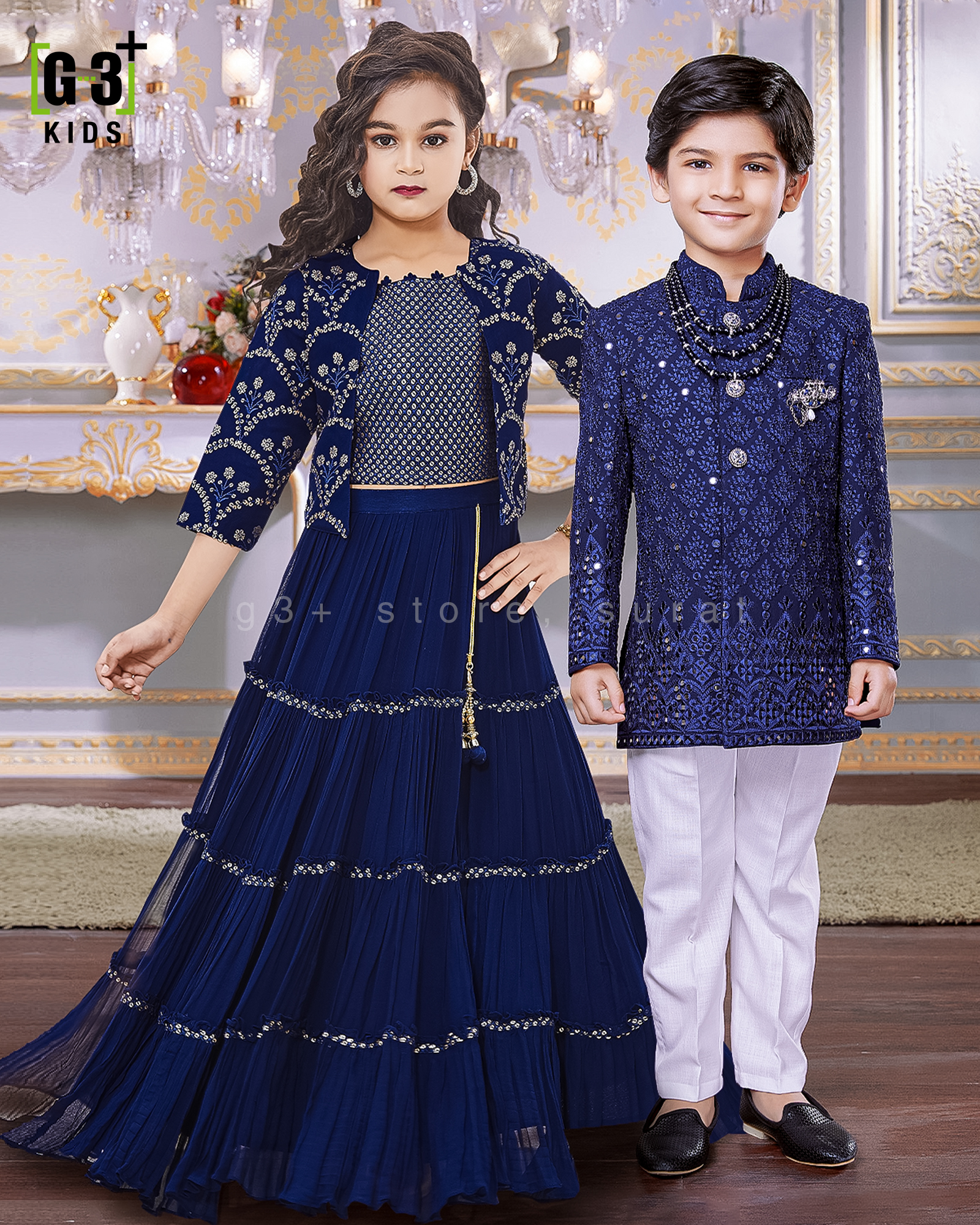 jacket lehenga and indo-western for siblings