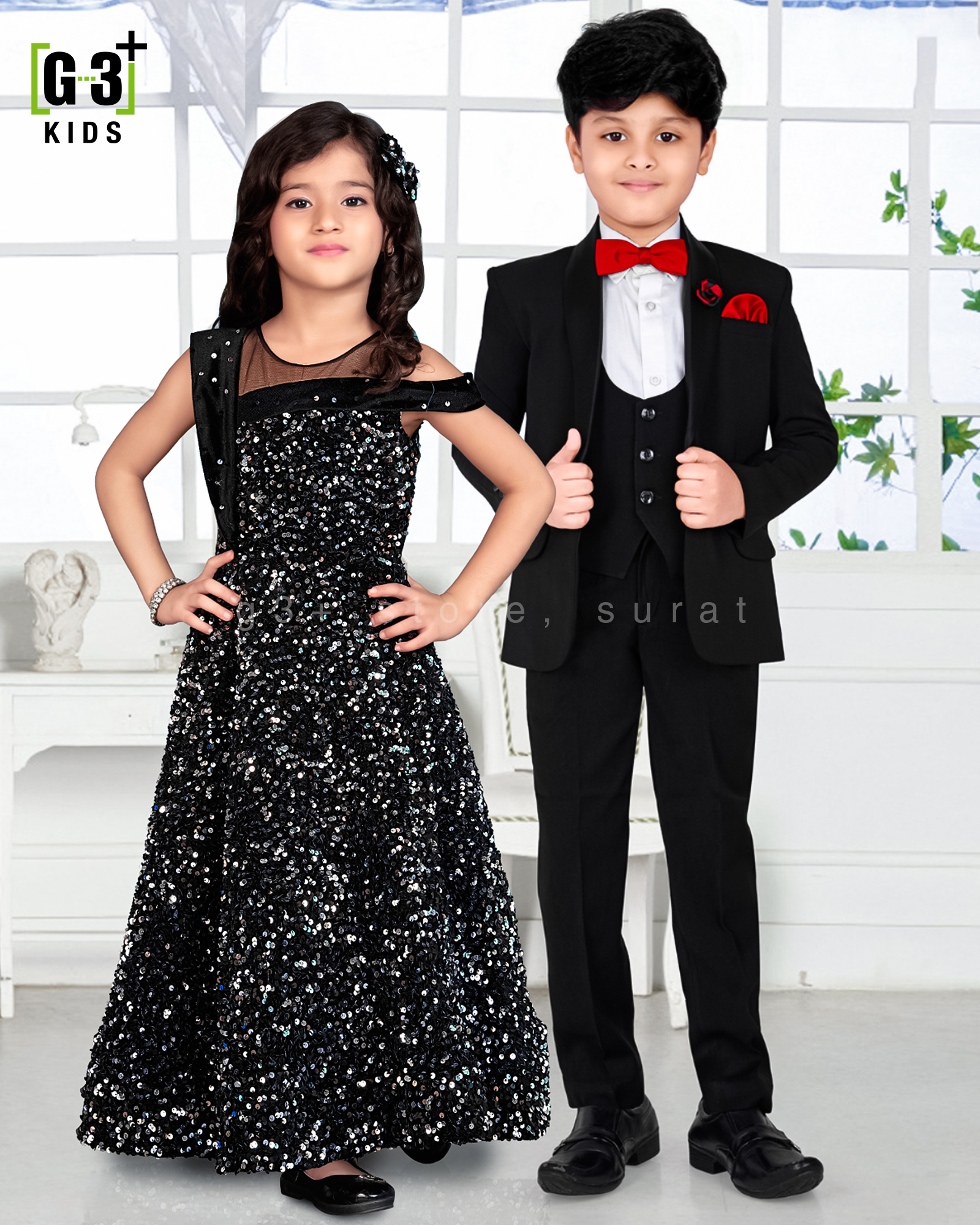 black coat suit and black gown