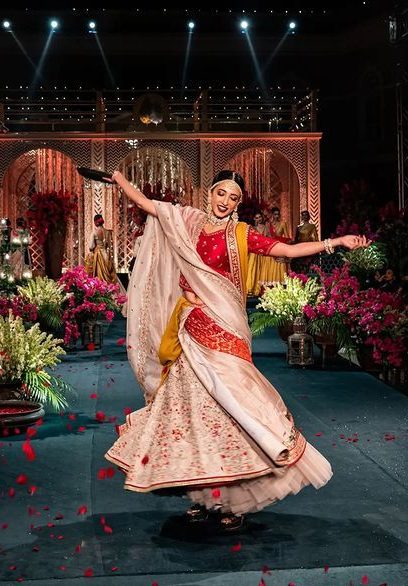 Ivory and red lehenga choli 