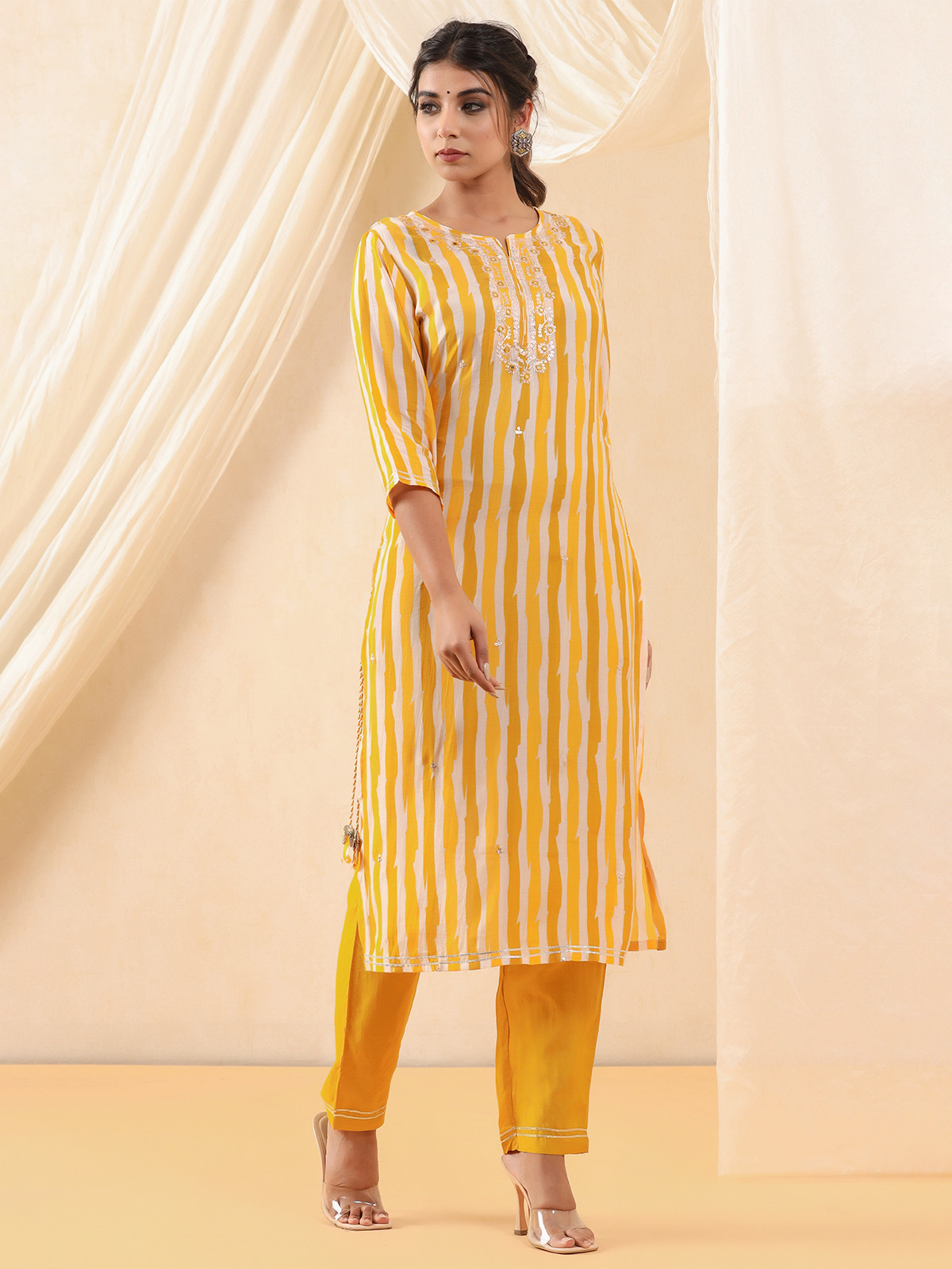 Pine Yellow Cotton Kurti for ethnic dopamine dressing