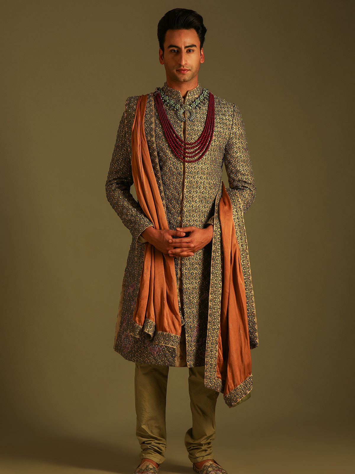 Premium Olive Green Sherwani Wedding outfits for men