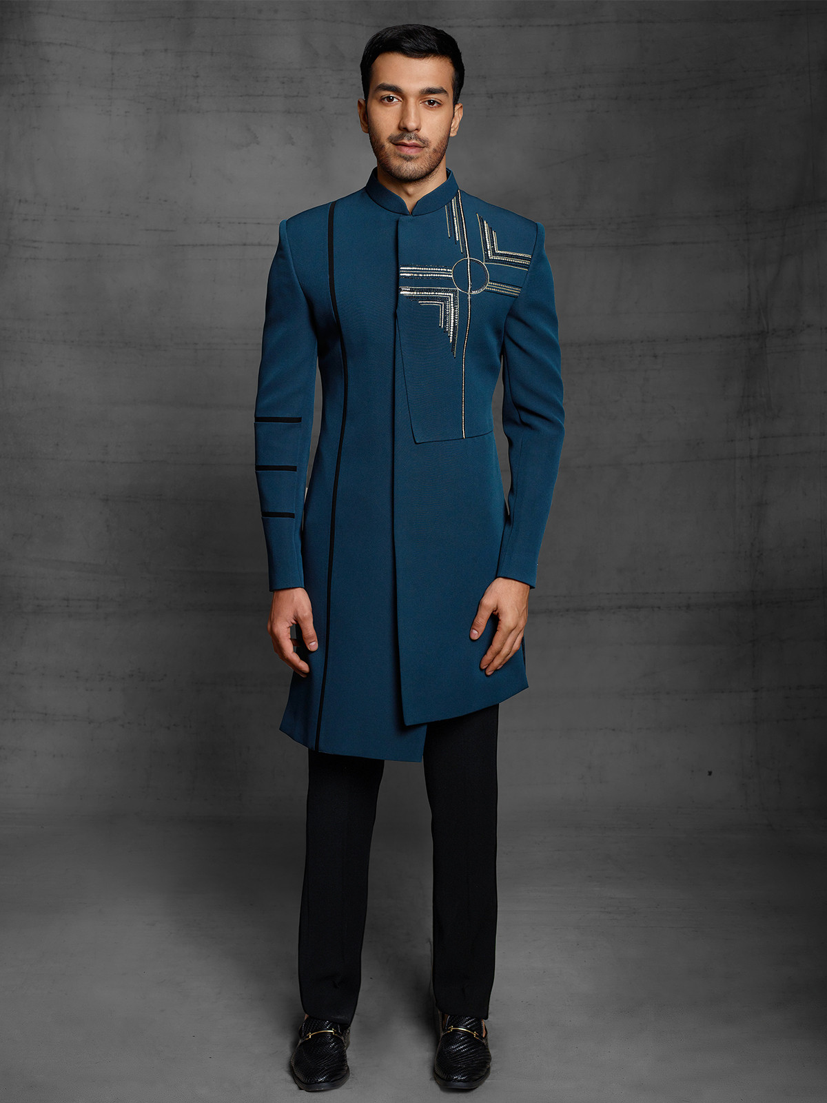 Rama Green Terry Rayon Indo Western wedding outfits for men