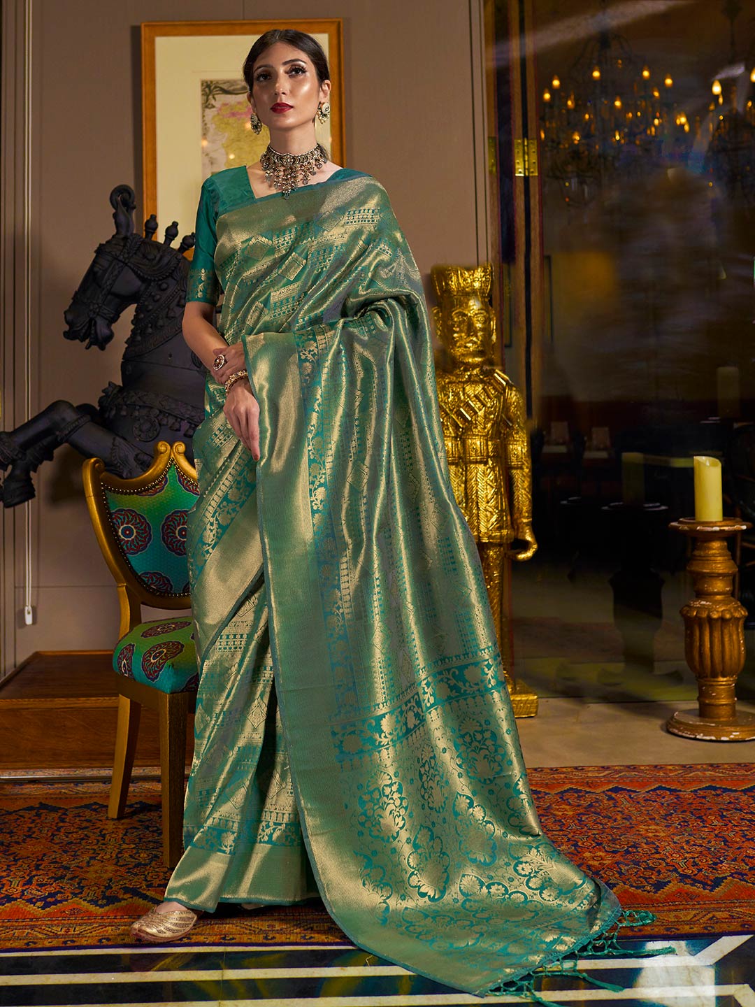 Green Colored Kanjivaram Silk Saree for festival