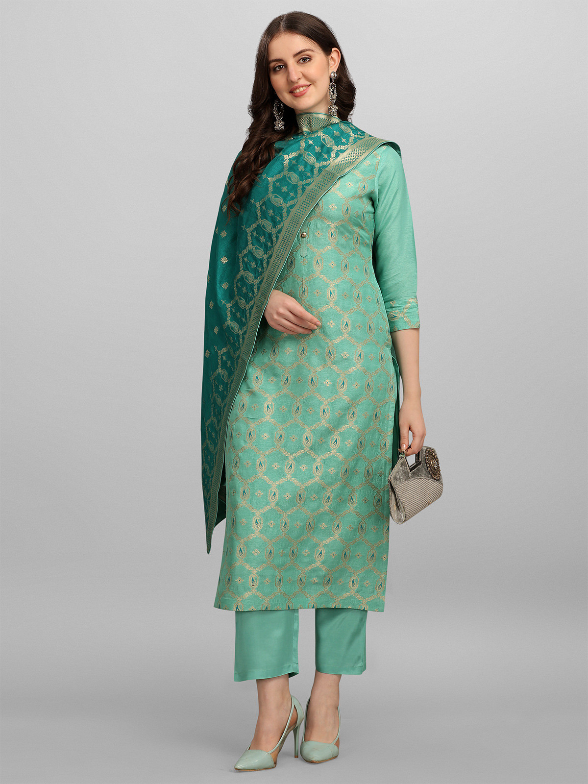 raksha bandhan teal green kurti set