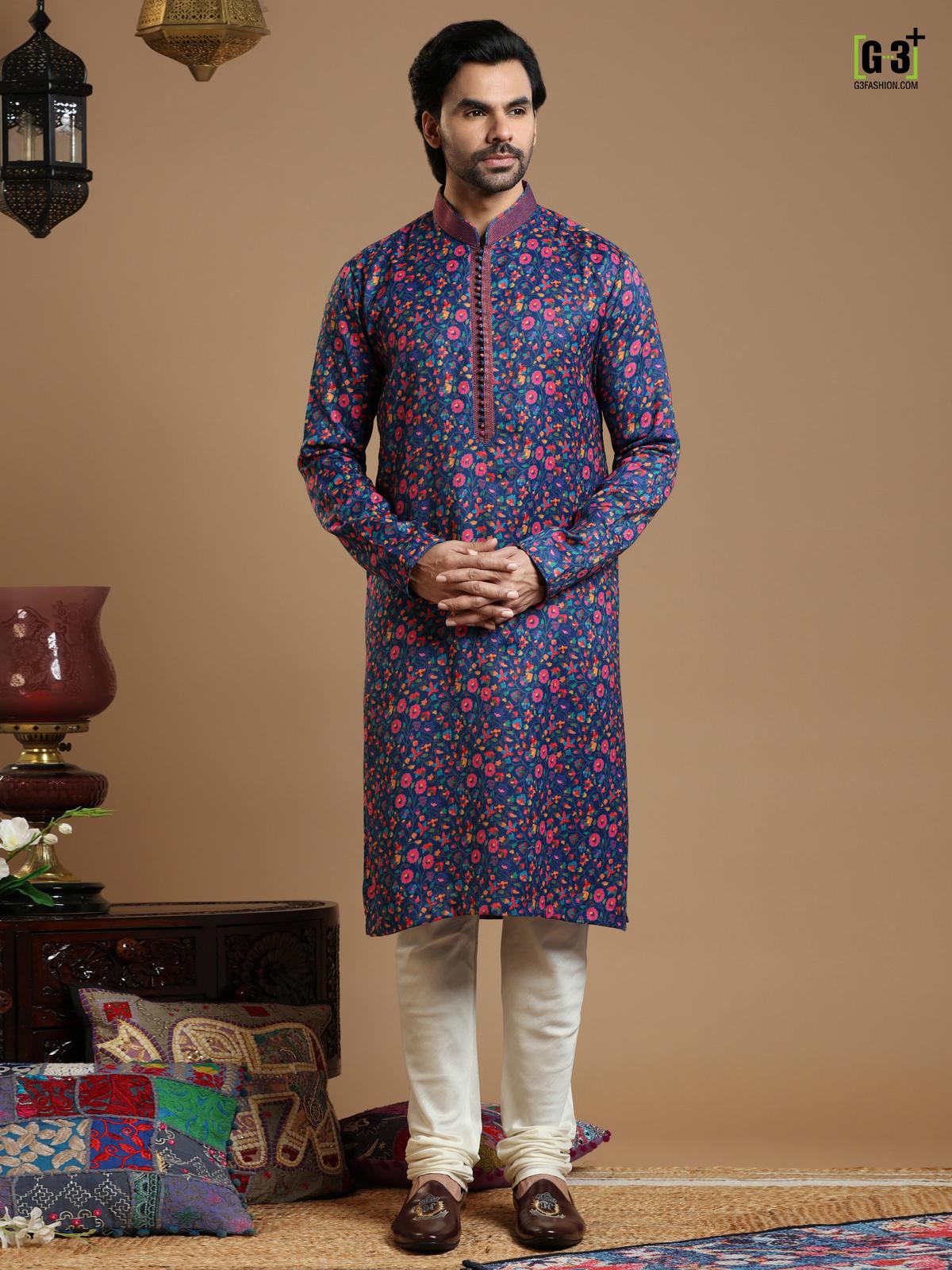 Blue Pashmina Kurta suit for Mens