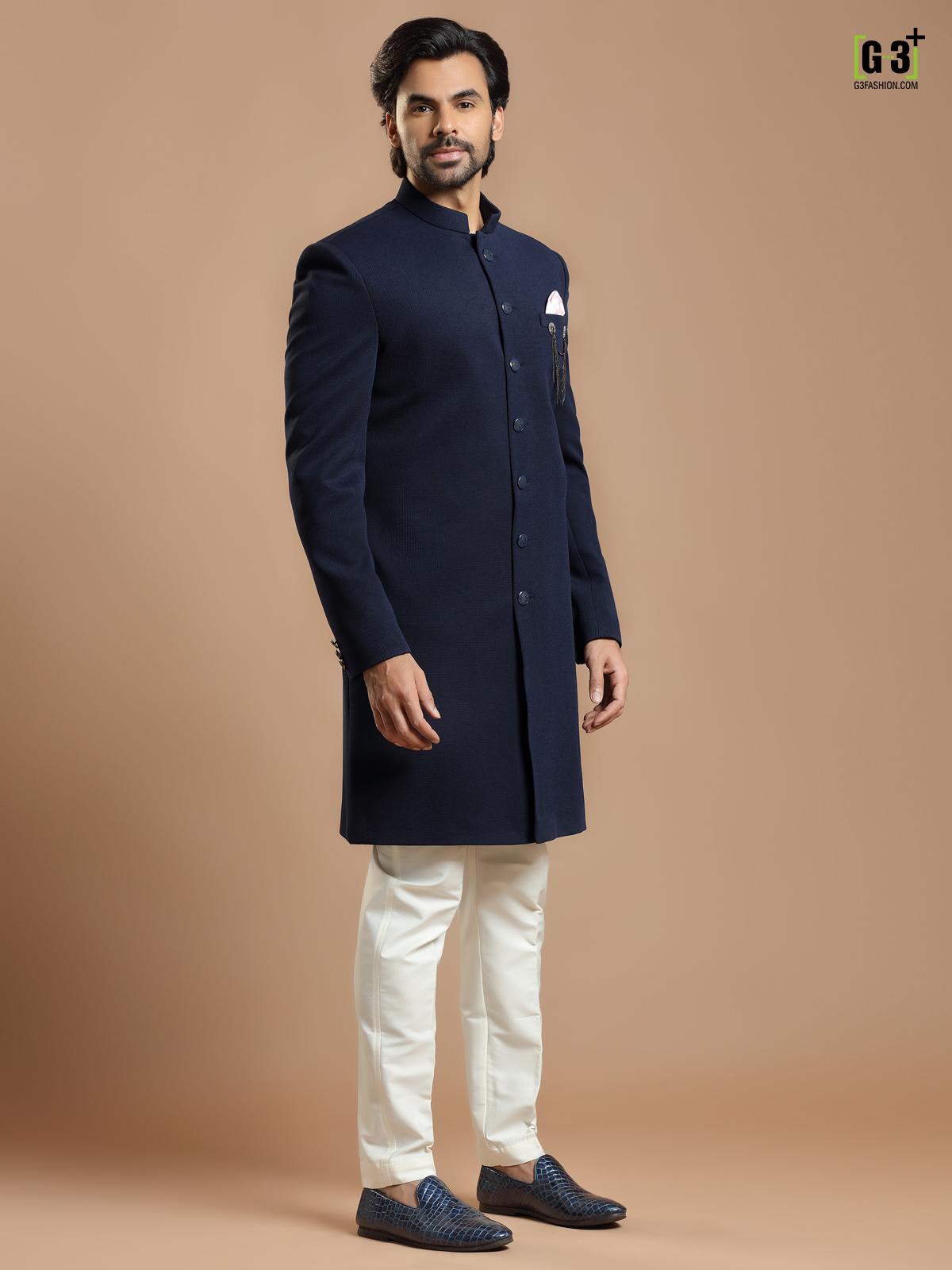 navy blue indowestern for men