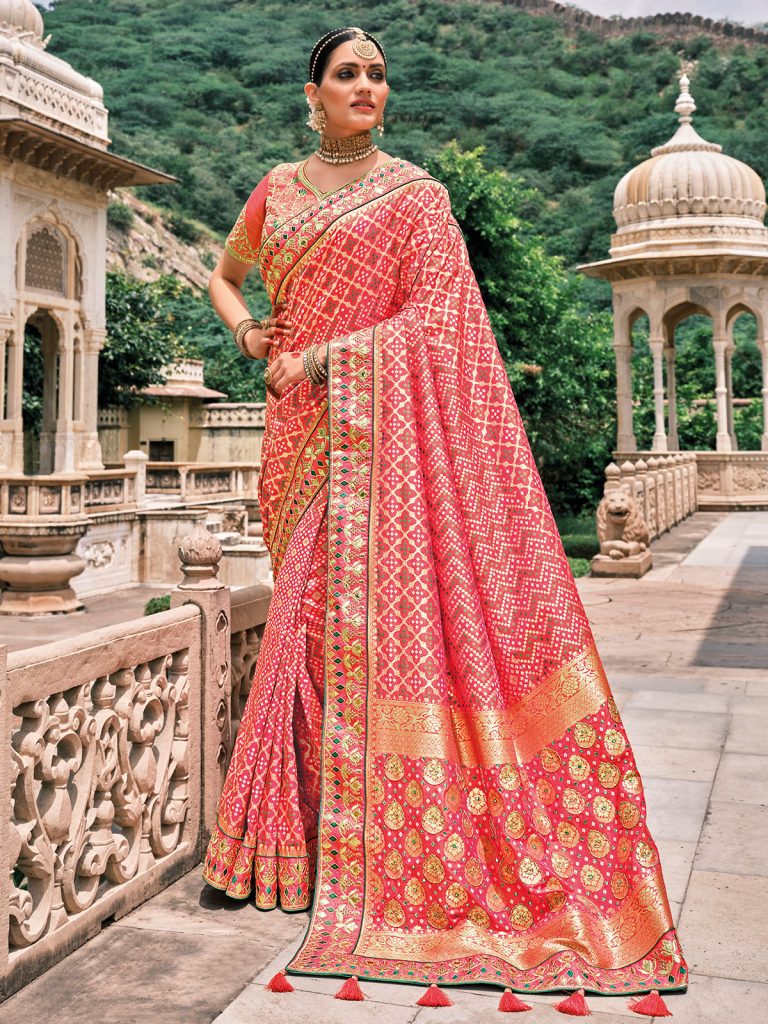 Heavy Wedding Silk Bandhani Saree Designs