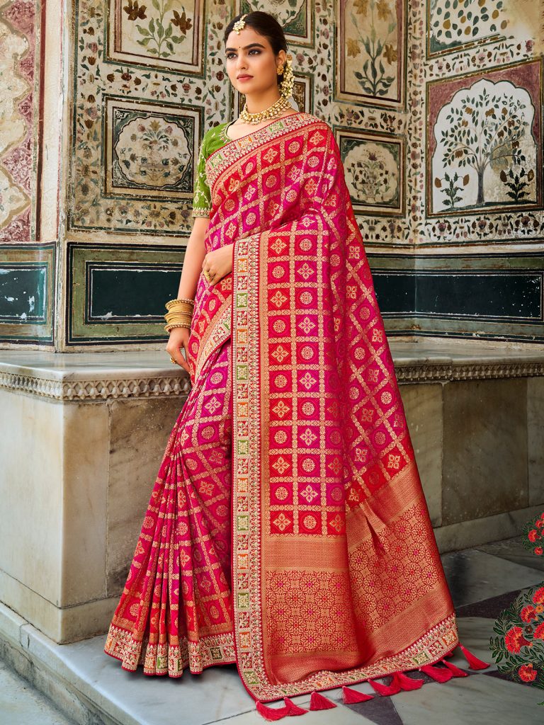 Party wear Bandhani Sarees with Ajrakh