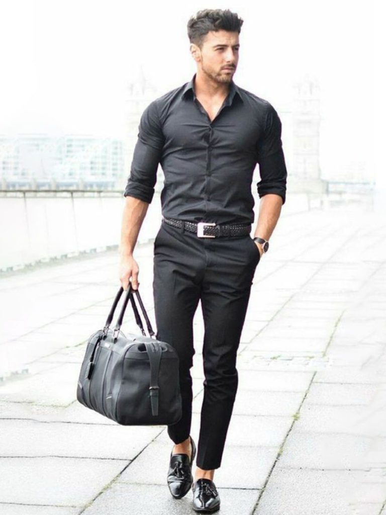 Black shirt and pants ensemble
