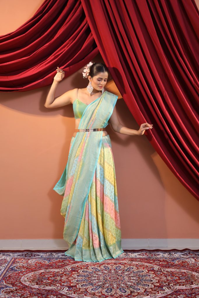 Lehenga saree drape variation for mehendi