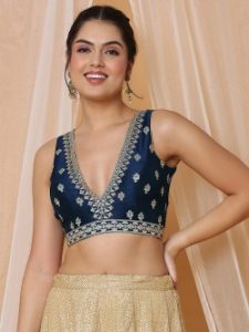 Deep V-neck saree blouse design