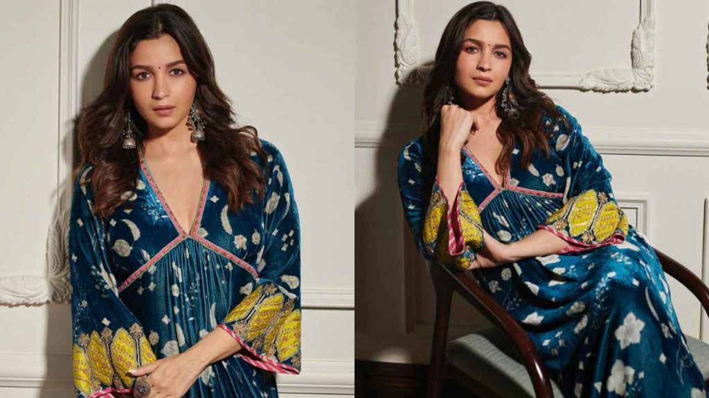 Alia bhatt rocking a blue velvet kurta
